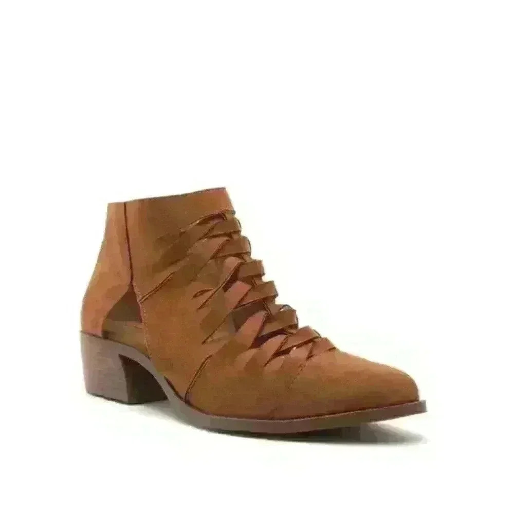Hazel‎ Brown Braided Vamp Booties